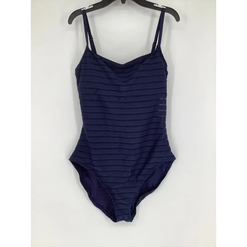 La Blanca Women's 12 Fluid Lines Lingerie Mesh Indigo One Piece Swimsuit J16-5